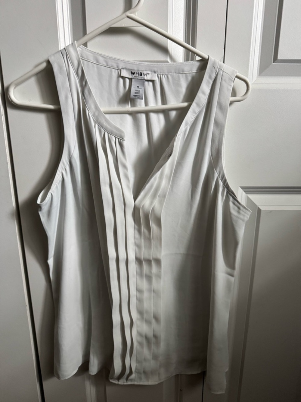 White House Black Market White V-Neck Pleated Blouse